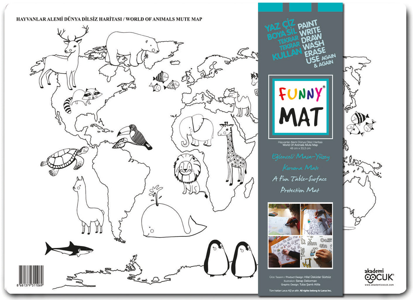 Funny Mat Schreibtischunterlage Weltkarte Tiere